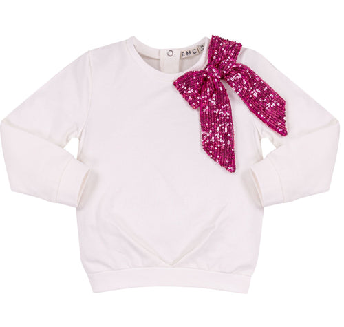 Fuchsia Glitter Bow Sweatshirt 150 GIRLS APPAREL 2-8 EMC 2 