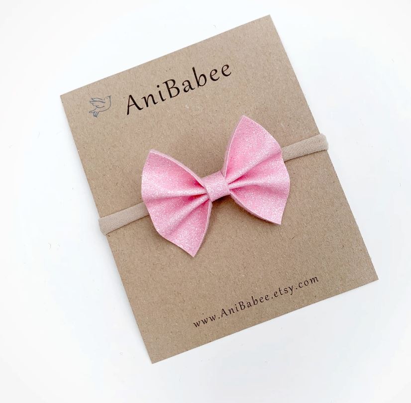 Glitter Bow Headbands 100 ACCESSORIES BABY AniBabee Light Pink 