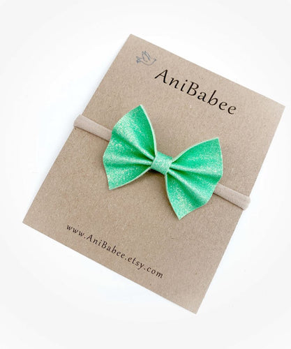 Glitter Bow Headbands 100 ACCESSORIES BABY AniBabee Mint Green 