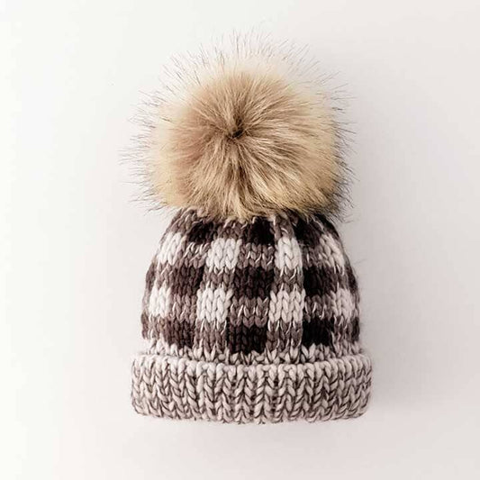 Grey Buffalo Check Pom Pom Hat 100 ACCESSORIES BABY Huggalugs 0-6m 