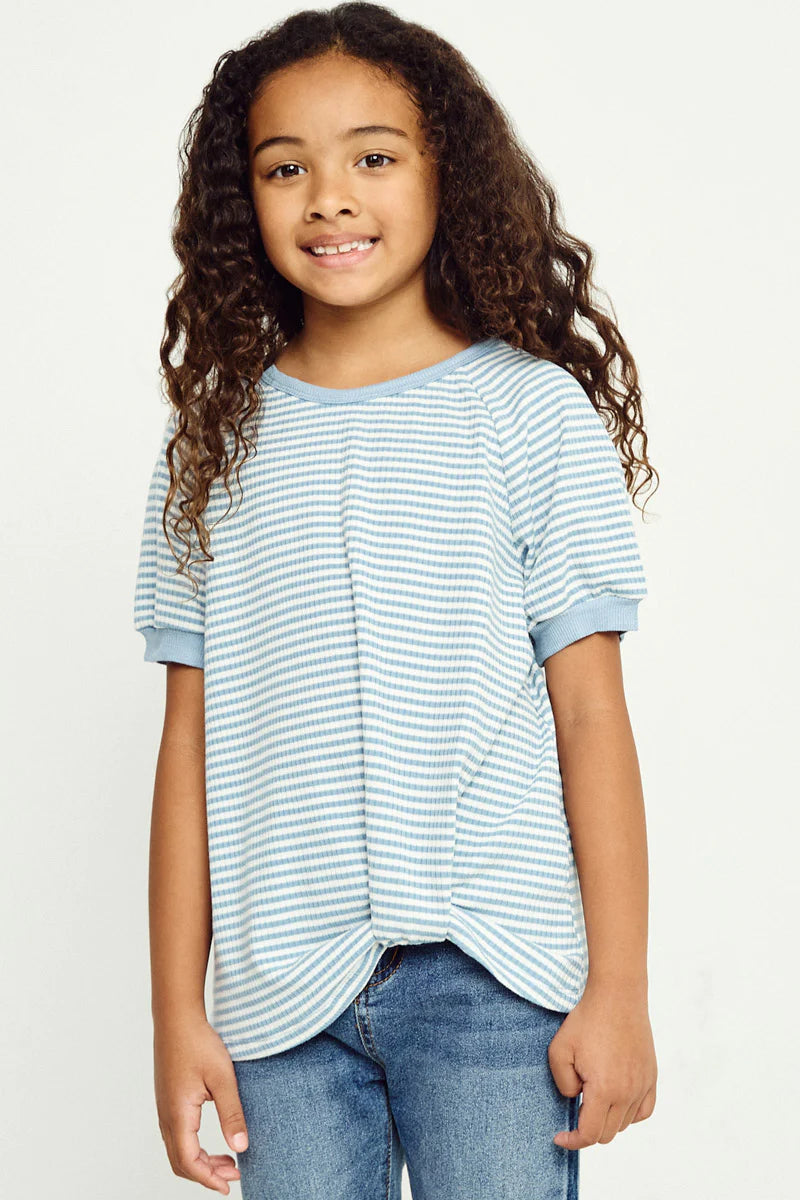 Light Blue Striped Rib Tee 160 GIRLS APPAREL TWEEN 7-16 Hayden 7/8 