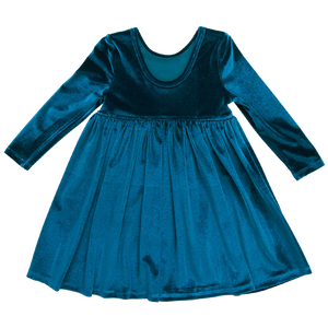 Midnight Blue Velour Steph Dress 150 GIRLS APPAREL 2-8 Pink Chicken 