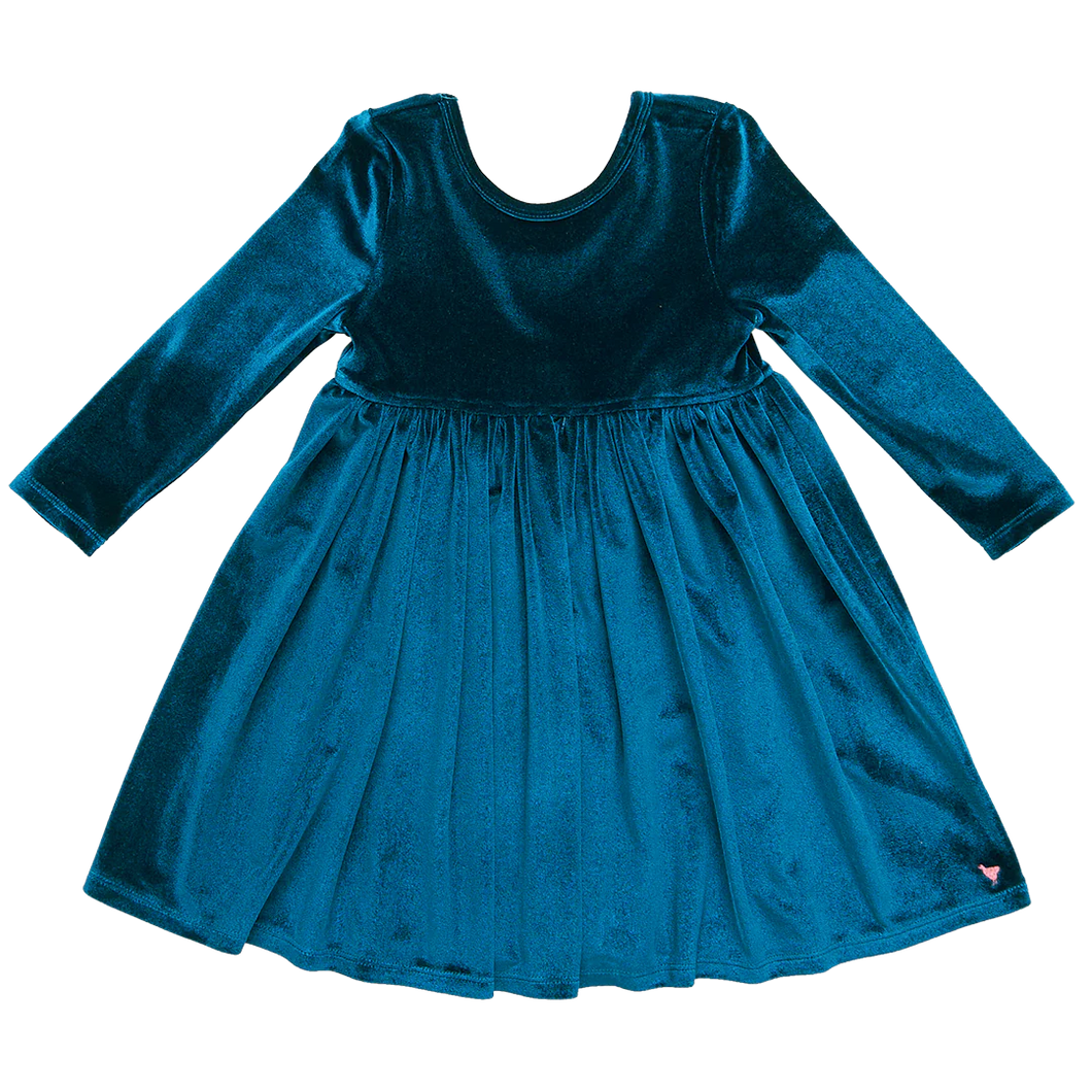 Midnight Blue Velour Steph Dress 150 GIRLS APPAREL 2-8 Pink Chicken 2 
