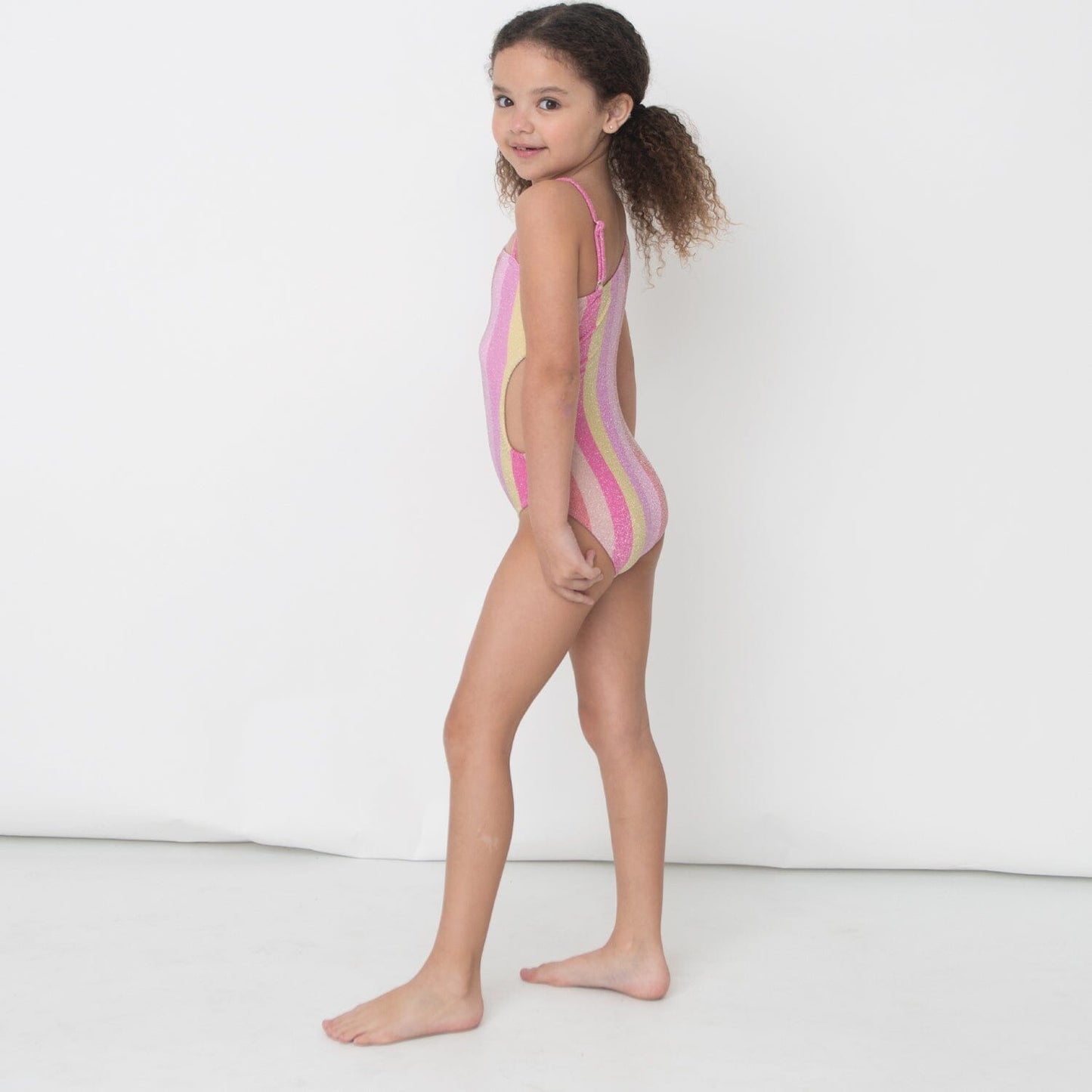 One Shoulder Pastel Stripe Swimsuit 150 GIRLS APPAREL 2-8 Shade Critters 