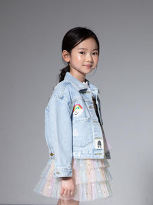 Pink Daisy Patched Denim Jacket 150 GIRLS APPAREL 2-8 Petite Hailey 