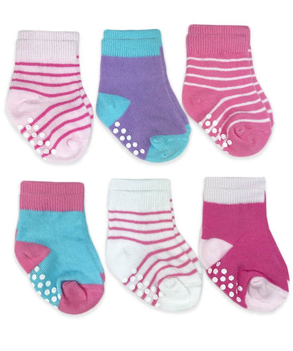Pink Stripe Non-Skid Socks 6 Pack 100 ACCESSORIES BABY Jefferies Socks 