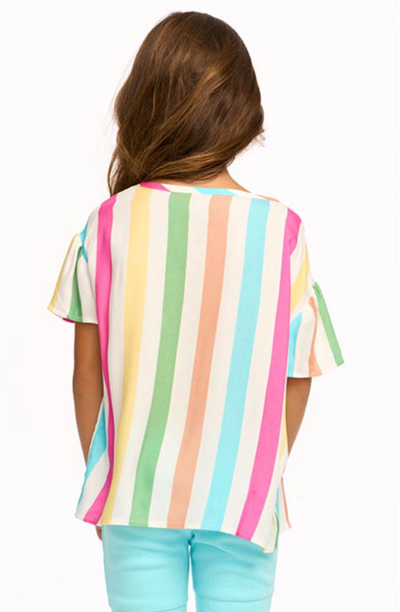 Rainbow Stripe Flutter Sleeve Top 160 GIRLS APPAREL TWEEN 7-16 Chaser 