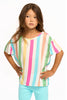 Rainbow Stripe Flutter Sleeve Top 160 GIRLS APPAREL TWEEN 7-16 Chaser 7 