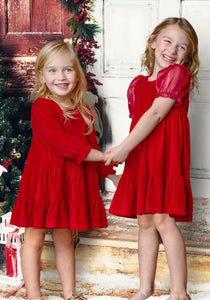 Red Noella Velvet Dress 150 GIRLS APPAREL 2-8 Mabel & Honey 