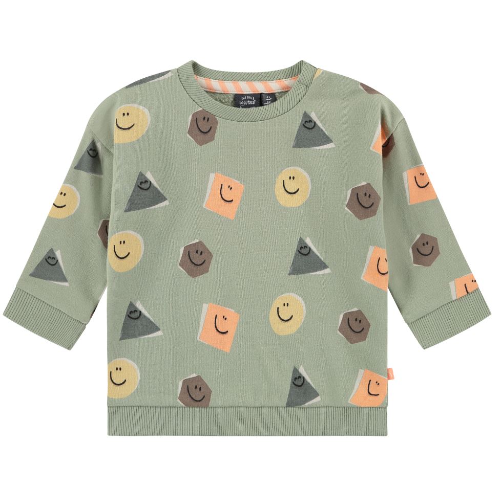 Smiley Shapes Sage Sweatshirt 130 BABY BOYS/NEUTRAL APPAREL Babyface 3m 