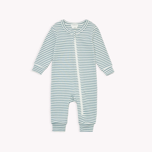 Teal Stripes Zip Romper 130 BABY BOYS/NEUTRAL APPAREL Firsts Petit Lem 3m 