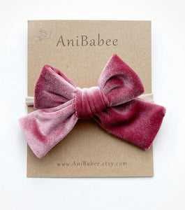 Velvet Bow Headbands 999 DISTRESS Anibabee Deep Pink 